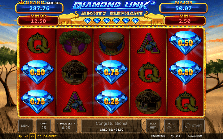 Diamond Link Mighty Elephant, Greentube, Novomatic, Online Casino Bonus