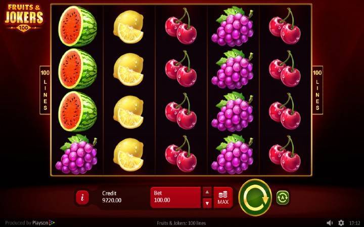 Fruits and Jokers 100 lines, online casino bonus